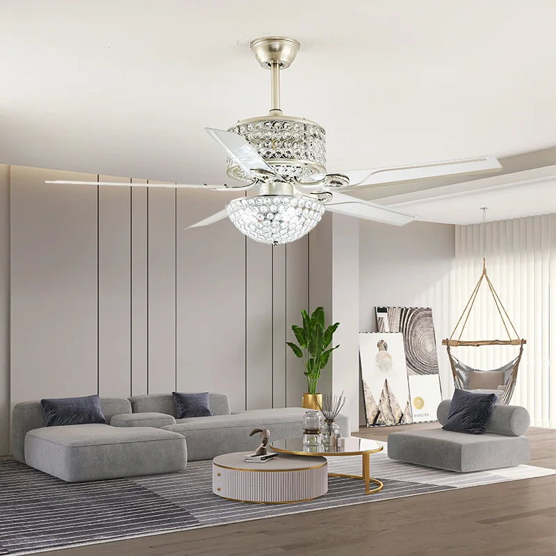 American crystal ceiling fan lamp Living room bedroom remote control fan Light LED restaurant ceiling lamp fixtures