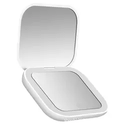Compact LED-Lit Foldable Makeup Mirror - Stylish Pocket-Sized Vanity Accessory (White)