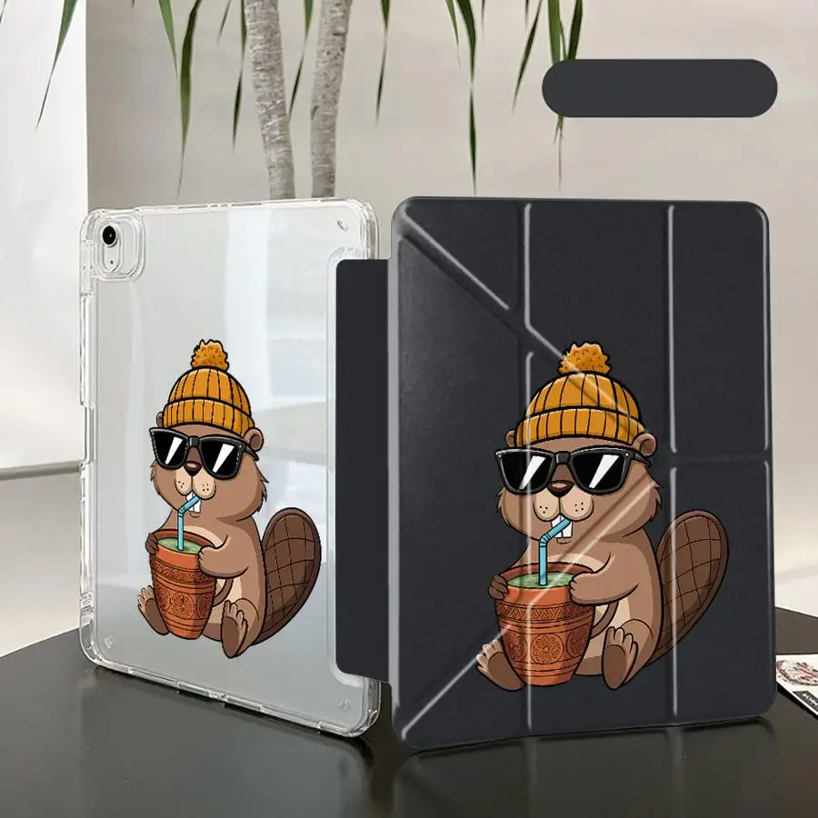 Coffee Bear Beaver Holder Cover Tablet Case - Y-Fold Design