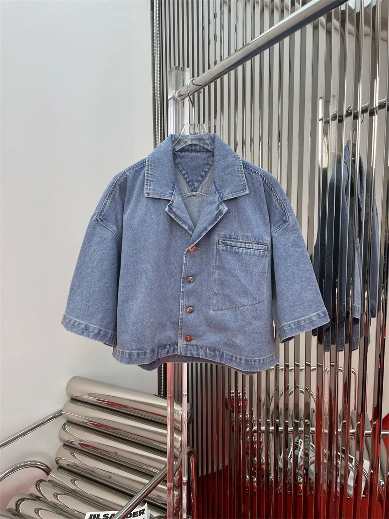 

2022 spring summer new blouse fashion simple short-sleeved denim shirt for women
