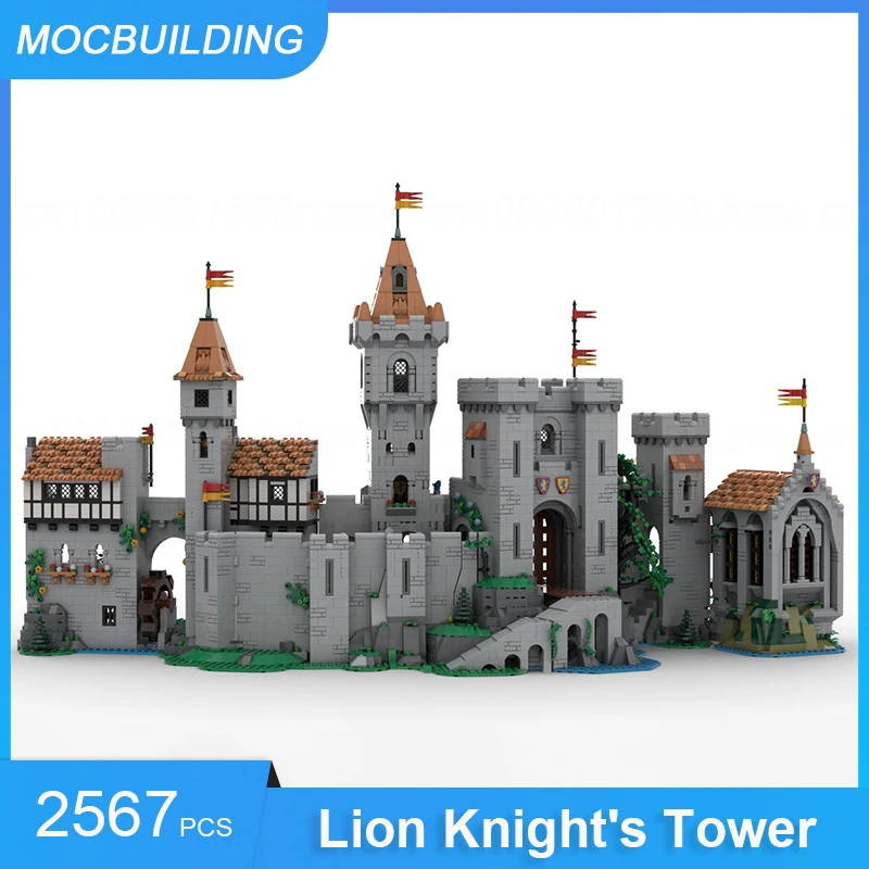 MOC 빌딩 블록 사자 기사탑-10305 성 확장 DIY 벽돌 조립, 건축 전시 장난감 선물, 2567 개