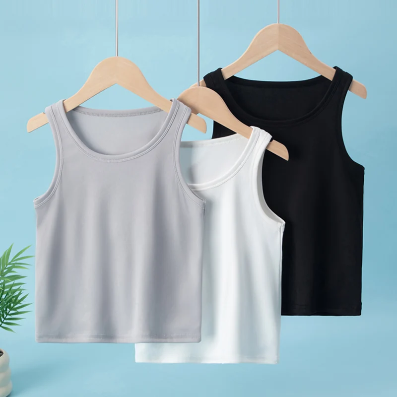 Children's Solid Color Classic Combination Vest Boy Casual Sports Bottoming Shirt Girl Soft And Comfortable Joker T-shirt 3-Pcs