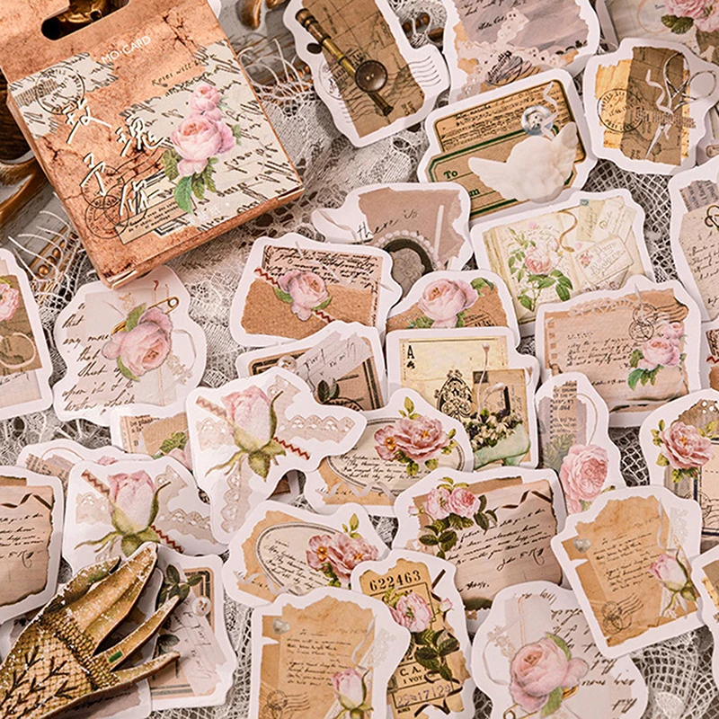 46 Pcs/Box Vintage Botanical Stickers Aesthetic Flowers Hand Account DIY Material Decorative Stationery Stickers mr paper 100pcs lot aesthetic scenery sticker book ins style creative hand account collage material stickers decorative stickers