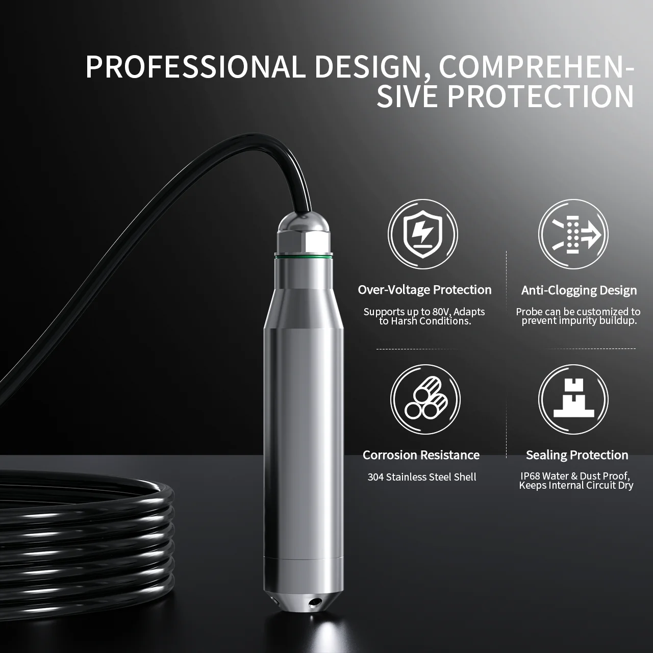 เครื่องส่งสัญญาณระดับน้ำแบบจุ่ม RS485 Modbus 4-20mA/0-10V ระบบควบคุม PLC DCS คู่ 0-5 เมตร เซ็นเซอร์ระดับน้ำ 4-20mA 1