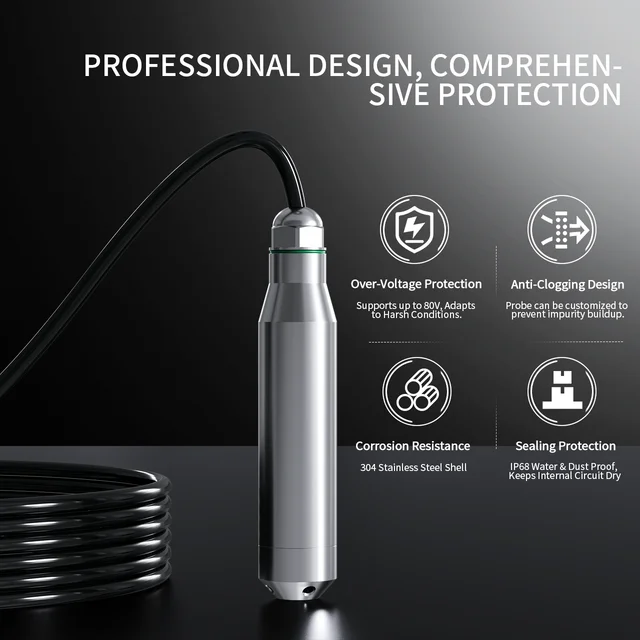 เครื่องส่งสัญญาณระดับน้ำแบบจุ่ม RS485 Modbus 4-20mA/0-10V ระบบควบคุม PLC DCS คู่ 0-5 เมตร เซ็นเซอร์ระดับน้ำ 4-20mA 1