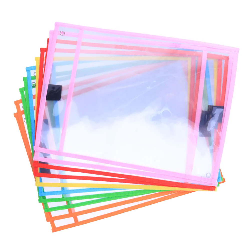 Manchons effaçables à sec réutilisables avec étui à stylo, fournitures scolaires et de bureau, couleurs assorties, PVC transparent, écriture et essuyage