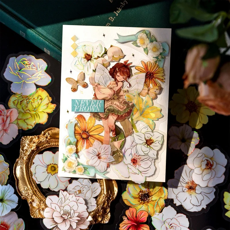 

Mr.Paper 30pcs Floating Light Flower Sticker Pack, Special Oil Laser Decoration