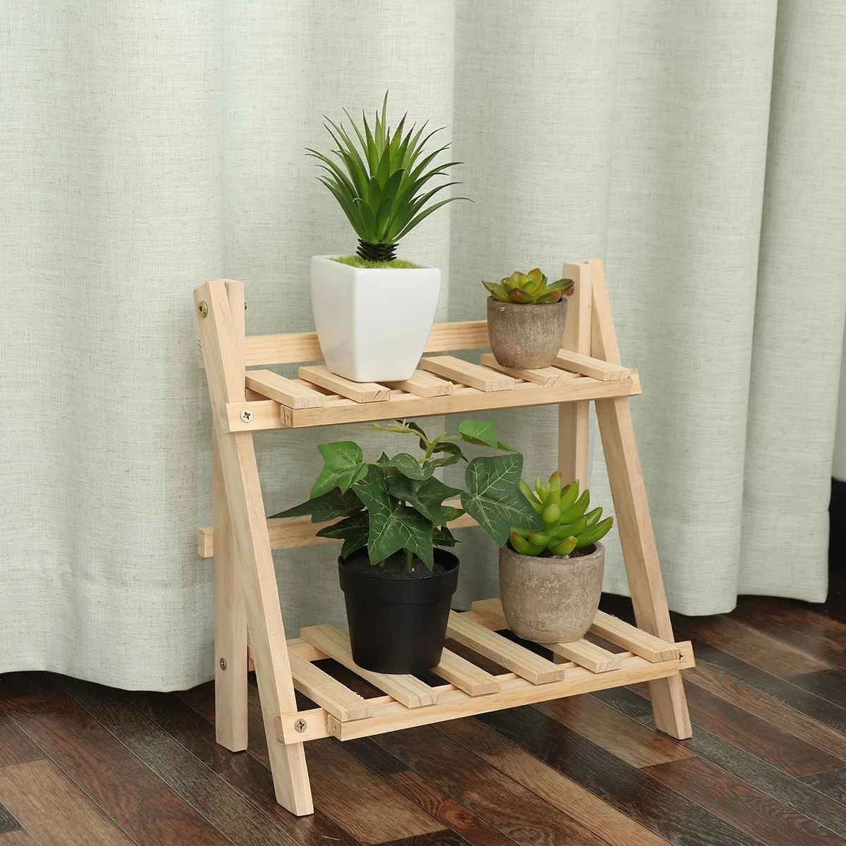 2-layer ladder plant rack wooden flower pot display rack for indoor and outdoor balcony flower plant rack storage rack Lazy Inflatable Sofa Chairs 