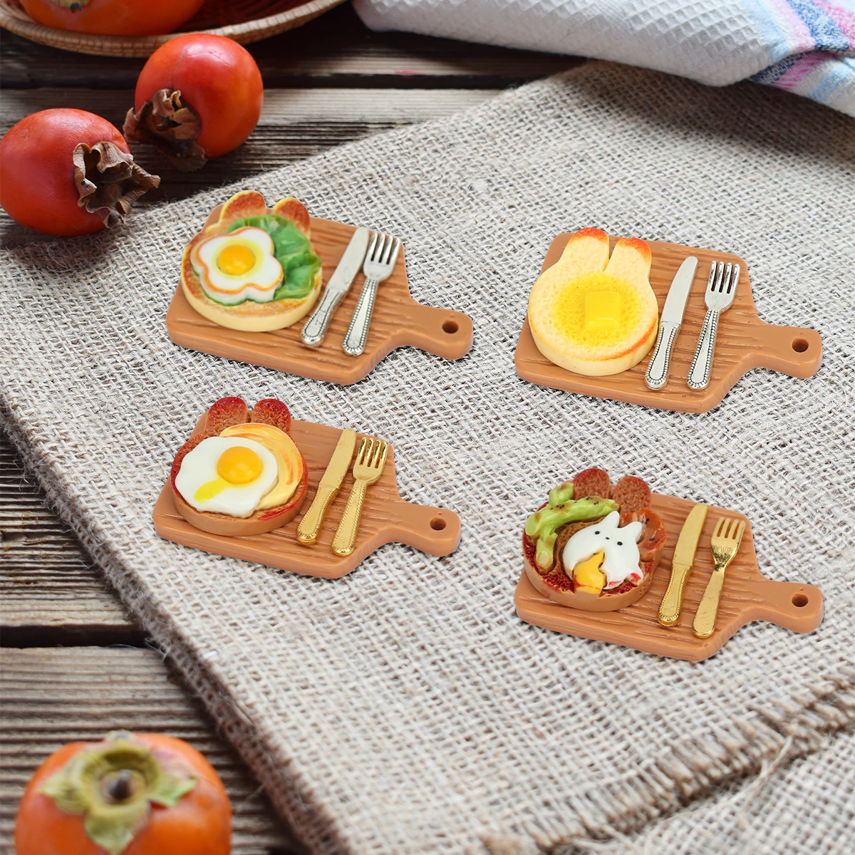 16pcs Simulation Food Play Rabbit Cheese Fried Egg Toast Tray Mini Knife And Fork Set Miniature Scene Doll House Decoration