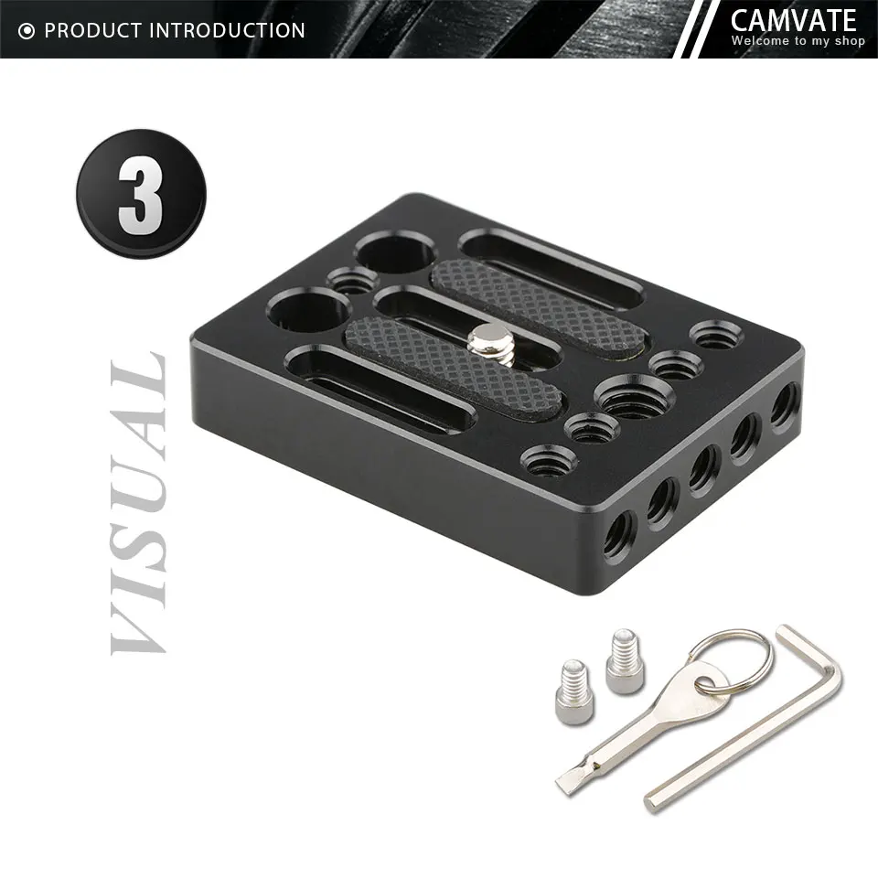 Camera Baseplate Quick Release Plate WIth 1/4"-20 & 3/8"-16 Threaded Holes For C