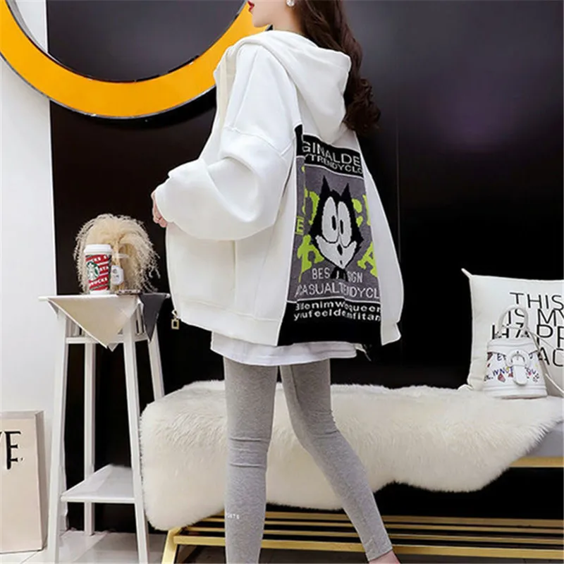 

Coat Female Spring Autumn Hooded Printing Cartoon Drawstring Loose Sweatshirt Thin Section Fashion Cardigan Top Women's Clothing