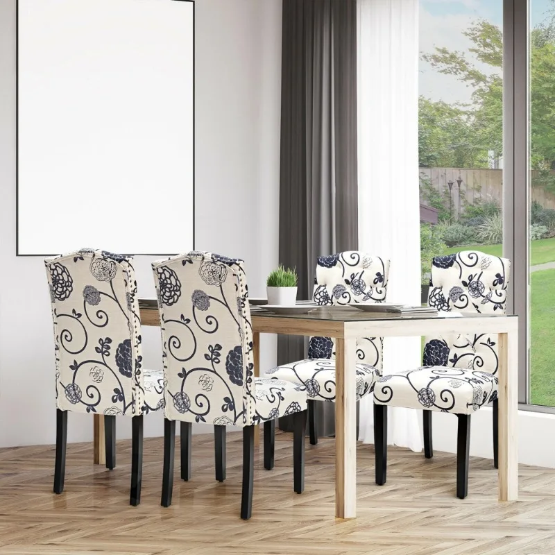 Set of 2 Tufted Dining Chair Upholstered Nailhead Trim Rubber Wooden Leg 4
