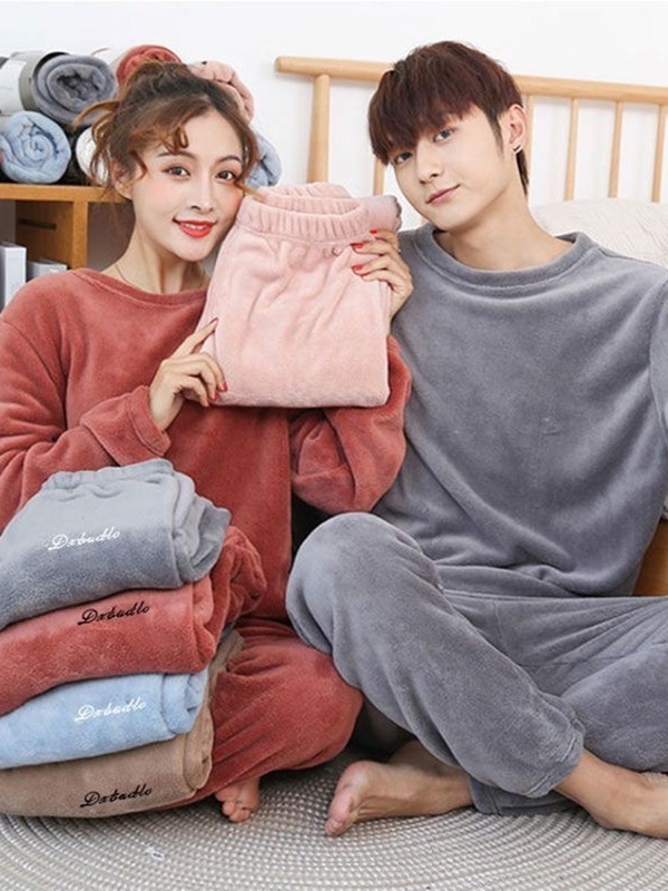 Thiened Fce Coral Spwear Women Winter Warm Loose Home Clothes Set Student Couple plus Size Soft Cozy Pajamas Set