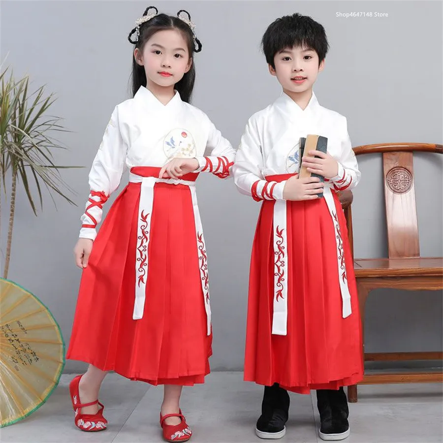 

Сценический наряд для мальчиков Hanfu, китайское платье для мальчиков и девочек, костюм Тан, детский традиционный Традиционный китайский костюм для детей