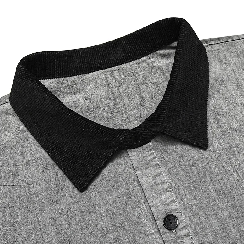 2024 Summer New Men Splice Collar Short Sleeve Loose Casual Oversize Cargo Shirts Cityboy Streetwear Vintage Blouses Camisas