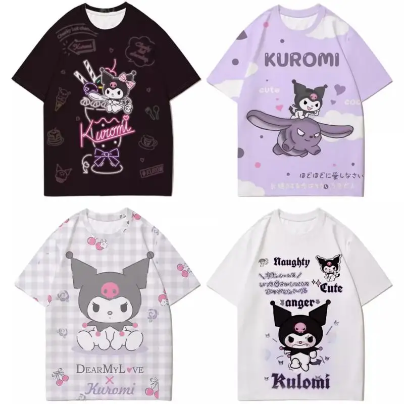 

Милая мультяшная Милая футболка для родителей и детей Sanrio Kuromi с цифровым принтом и круглым вырезом и коротким рукавом для пары детская одежда
