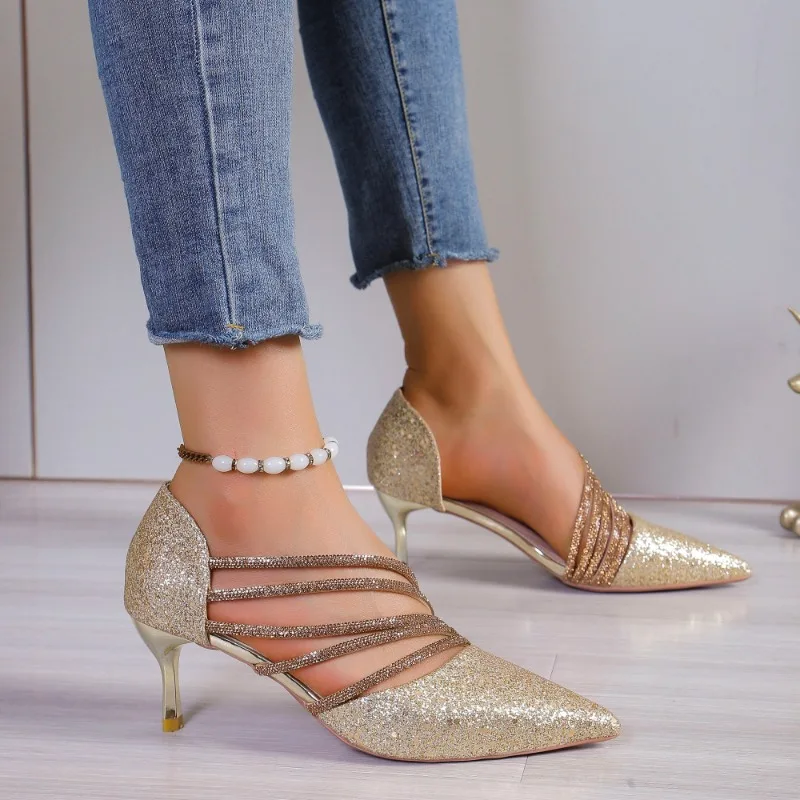 

Pumps Women Shoes Stiletto High Heels Fashion Pointed Thin Heel Shoes Ladies Office Party Wedding Shoes Flock Heels Women Pumps