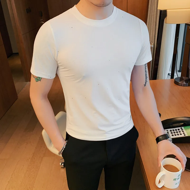 

Summer Breathable Ice Silk Short Sleeve T-Shirts For Men Clothing 2023 Round Collar Slim Fit Casual Tee Shirt Homme Plus Size