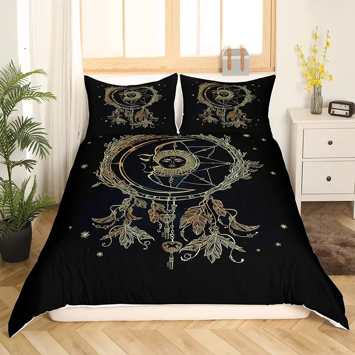 Dream Catcher Duvet Cover Set Purple Bedding Set Chic Boho Mandala Floral Feather Design Galaxy Comforter Cover Set Queen Size 5