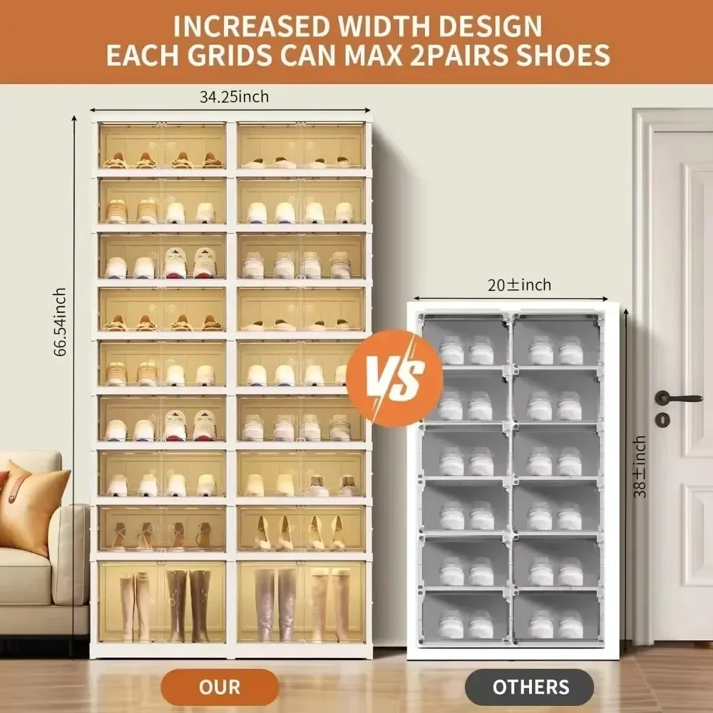 Collapsible Shoe Rack Storage Box Easy To Assemble Collapsible Shoe Box for Closet Hallway Portable White Plastic Shoe Cabinet 4