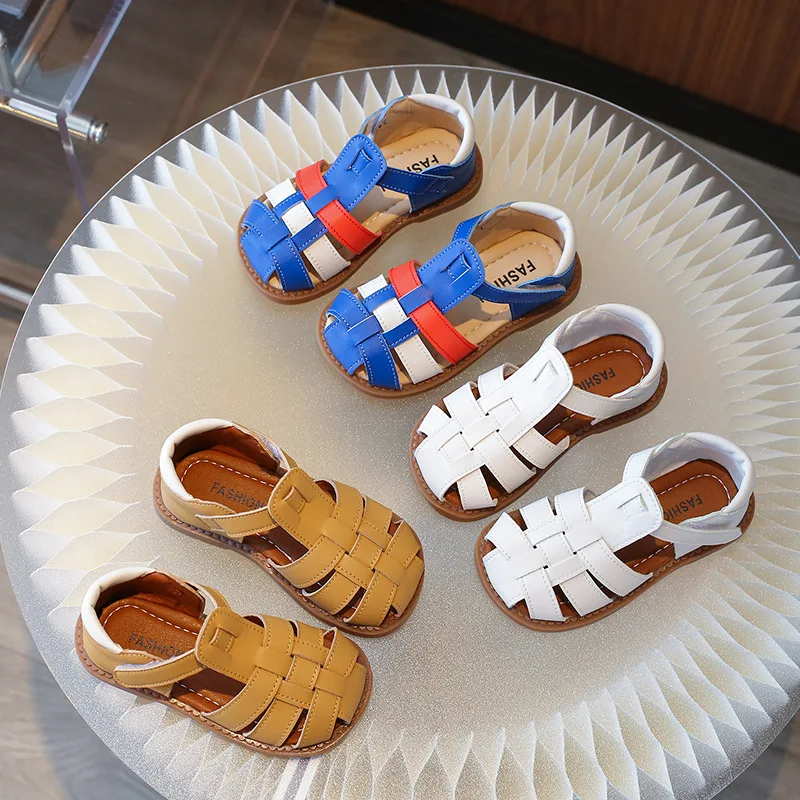 Toddler Sandals for Boys Cut outs Leather Shoes 2024 Summer Brand New Gladiator Sandals Weave Baby Boy Beach Shoes Flats H05096 2