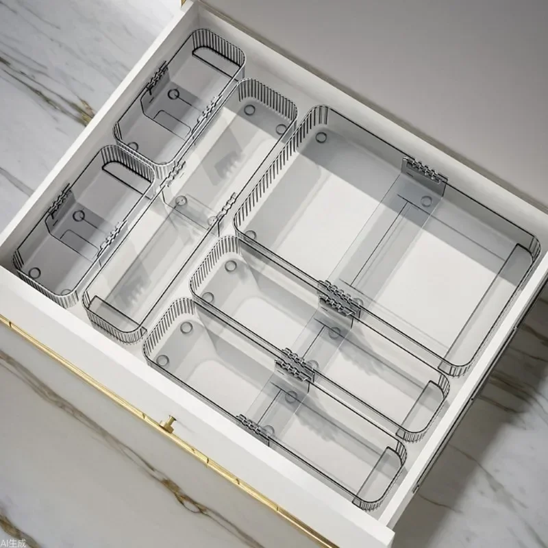 Retractable Kitchen Storage Container Drawer Storage Box Expandable with Partitions Knives Forks Cutlery Box for Kitchen