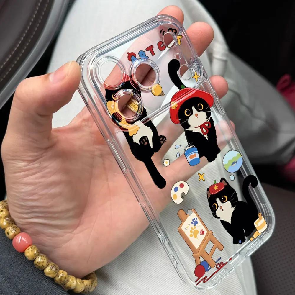 Ultra Thin Clear TPU Soft Phone Case with Little Black Cat Design