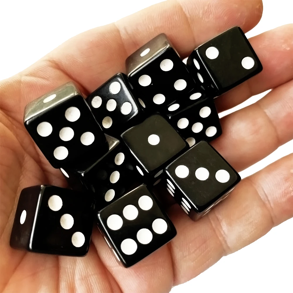 Black Acrylic Dice 16mm White Dot Square Corners 10pcs pack Game Dice game dice dice set acrylic dice