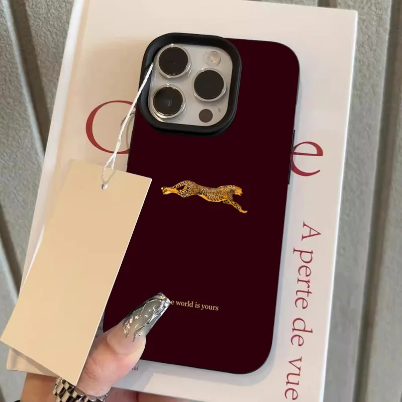Exquisite Wine Red Leopard Lychee Texture Soft Phone Case