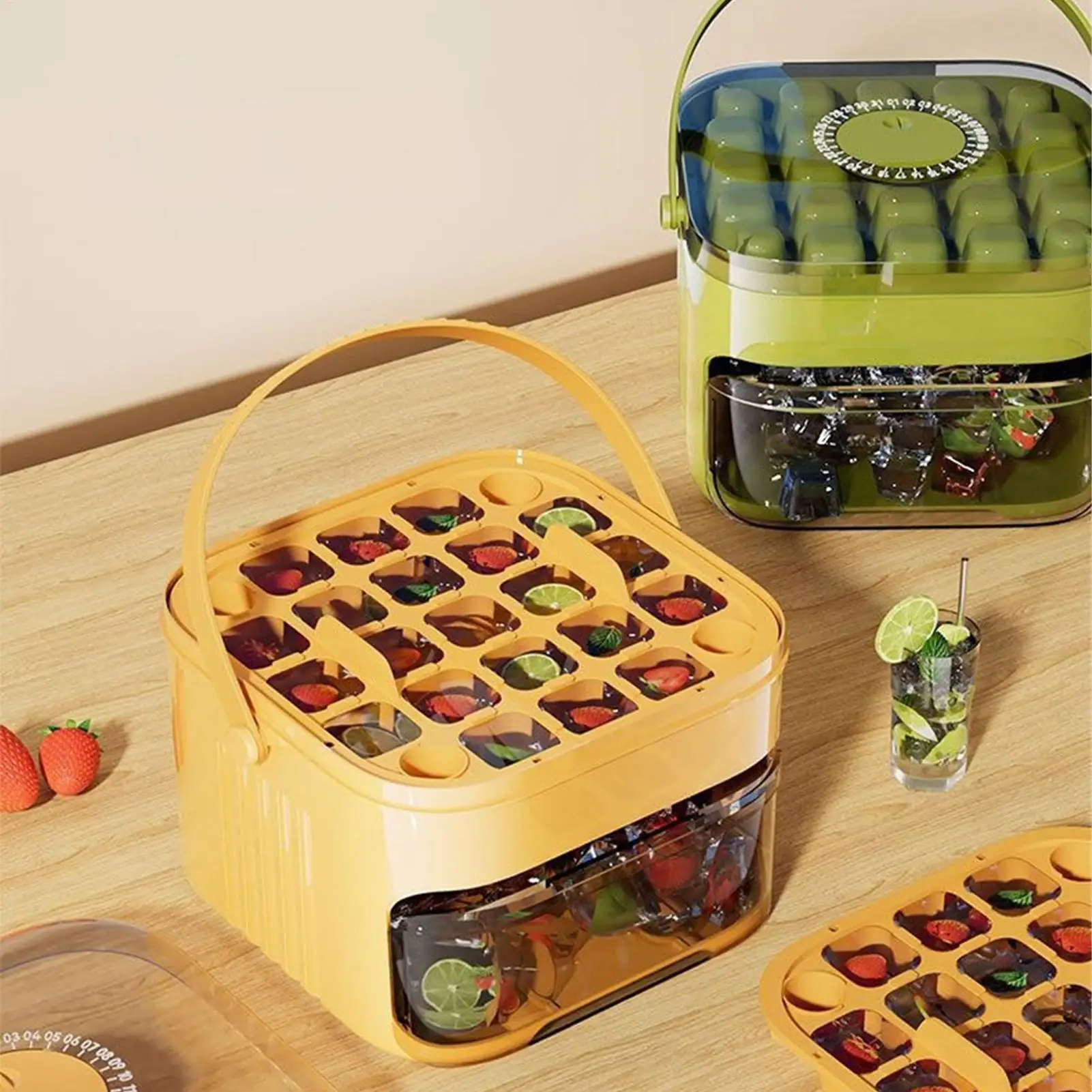 hot sale Double Layer Ice Storage Box with Lid Food Grade Large Capacity Ice Cube Tray Mold for Freezer DIY Home Kitchen Use