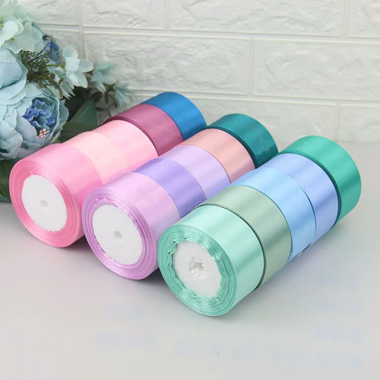 Wedding Birthday Party Decorative Satin Ribbons White Black Blue Pink Purple Green Red Orange Yellow Silk Satin Ribbons 22Meters satin ribbons