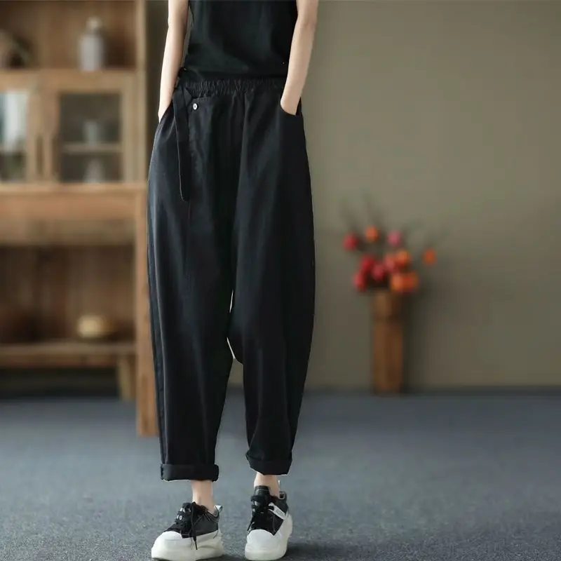 

Harem Pants Solid Color Patchwork Pocket Young Style Streetwear Simplicity Fashion Loose Autumn Thin Casual Women's Clothing