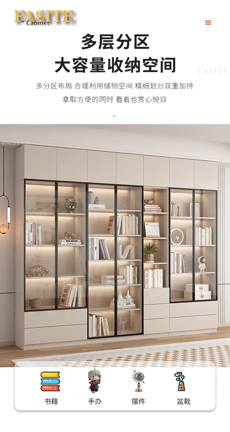 Description Picture 5 of itemLight luxury glass door bookshelf, living room floor to ceiling dustproof bookshelf, modern storage display cabinet