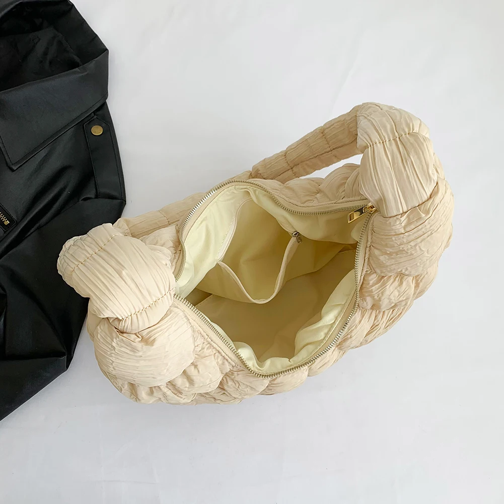 Women Pleated Underarm Bag Fashion Cloud Shoulder Bag Large Capacity Simple Shopping Bag Solid Color Quilted Dumpling Bag