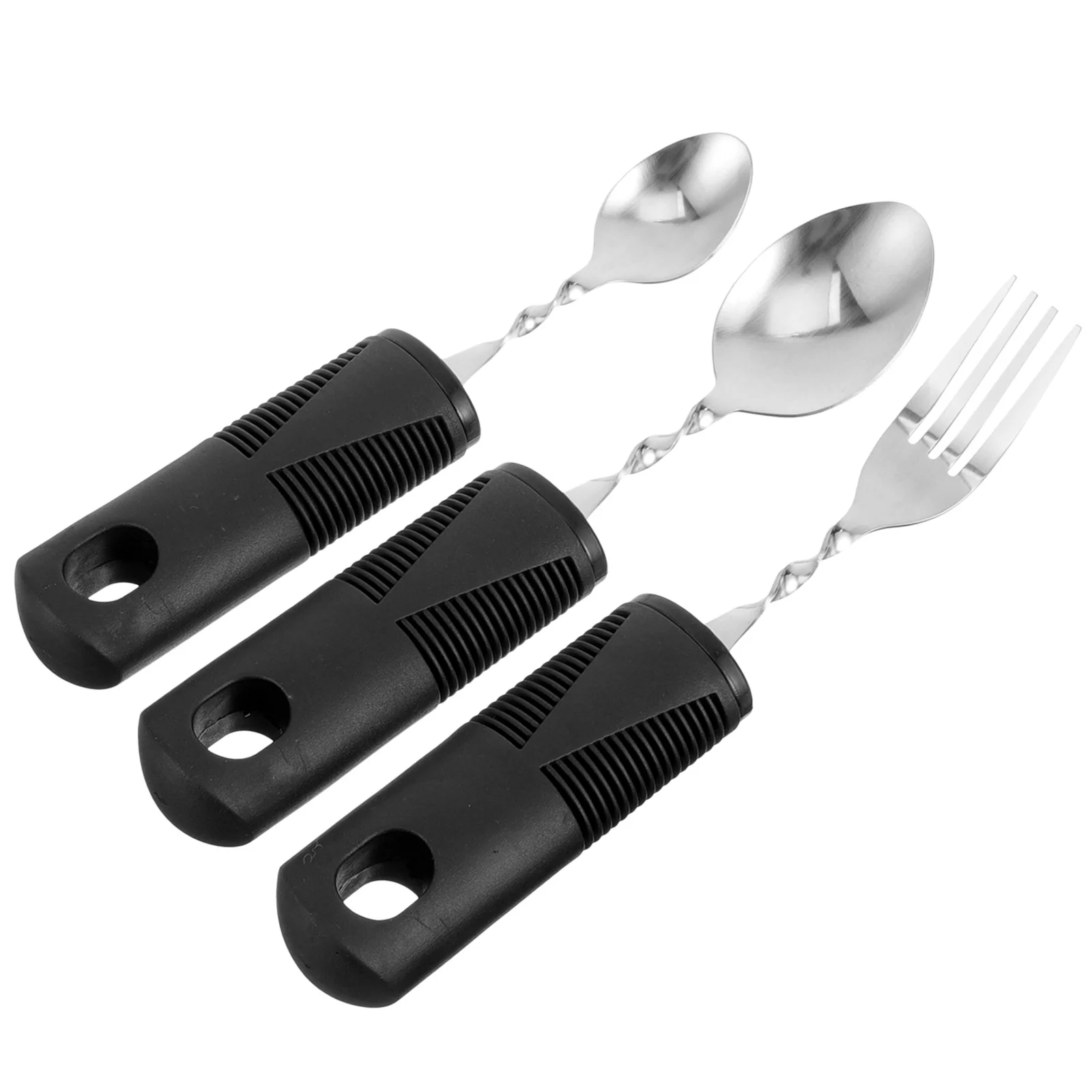 

3 Pcs Bendable Cutlery Curved Handle Spoon Rotary Tool Disabled People Utensil Fork