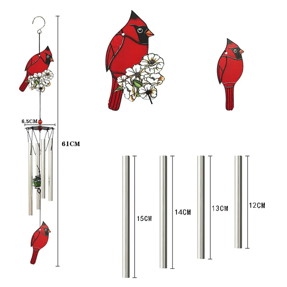 Cardinal Bird Wind Chime Red Bird Wind Chimes Outdoor Decorations Garden Backyard Church Hanging Decor 2