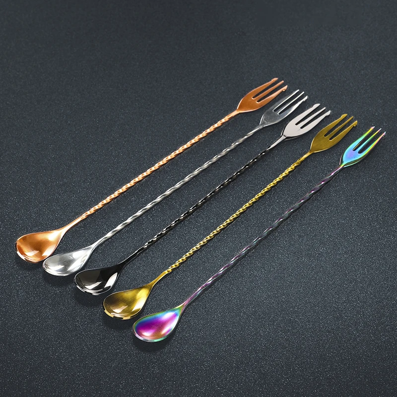 Cocktail Spoon Cocktail Stirrers Trident barspoon full twisted stem handle cocktail spoon Bartender Tool For Mixing Glasses Swizzle Stick