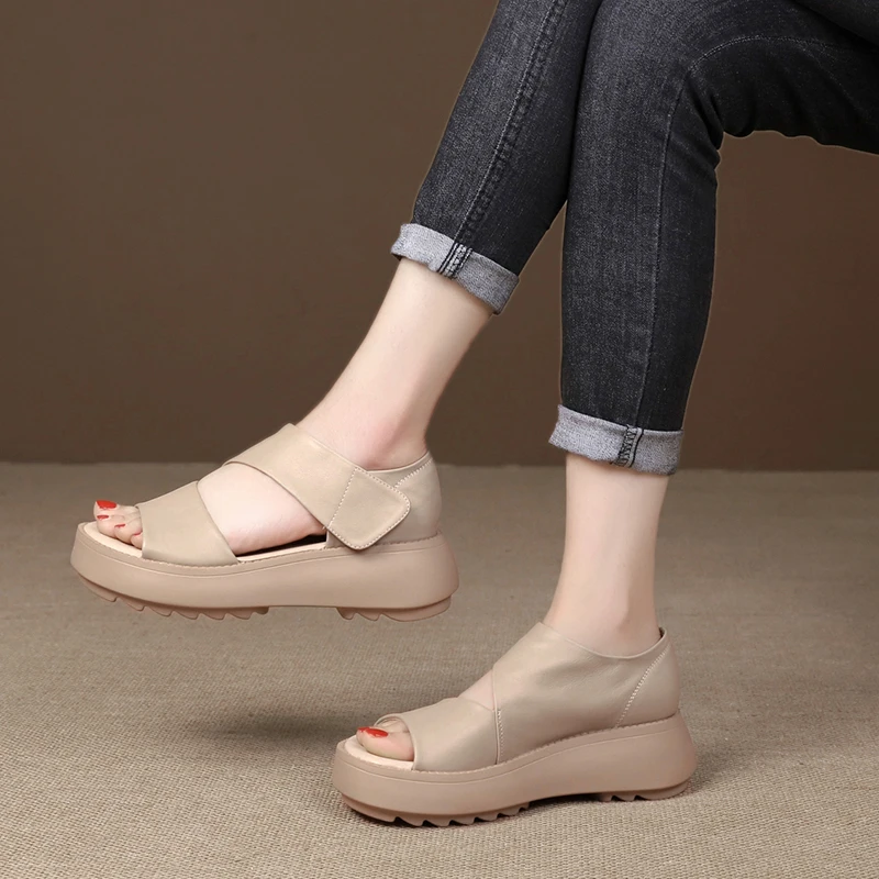 summer new wedge heel open toe casual luxury designer shoes sandals women's handmade re...