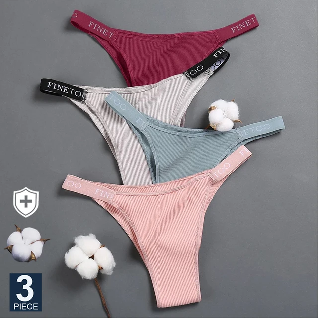 FINETOO 3PCS/Set Women's Lingerie Panties Cotton Gstring Female