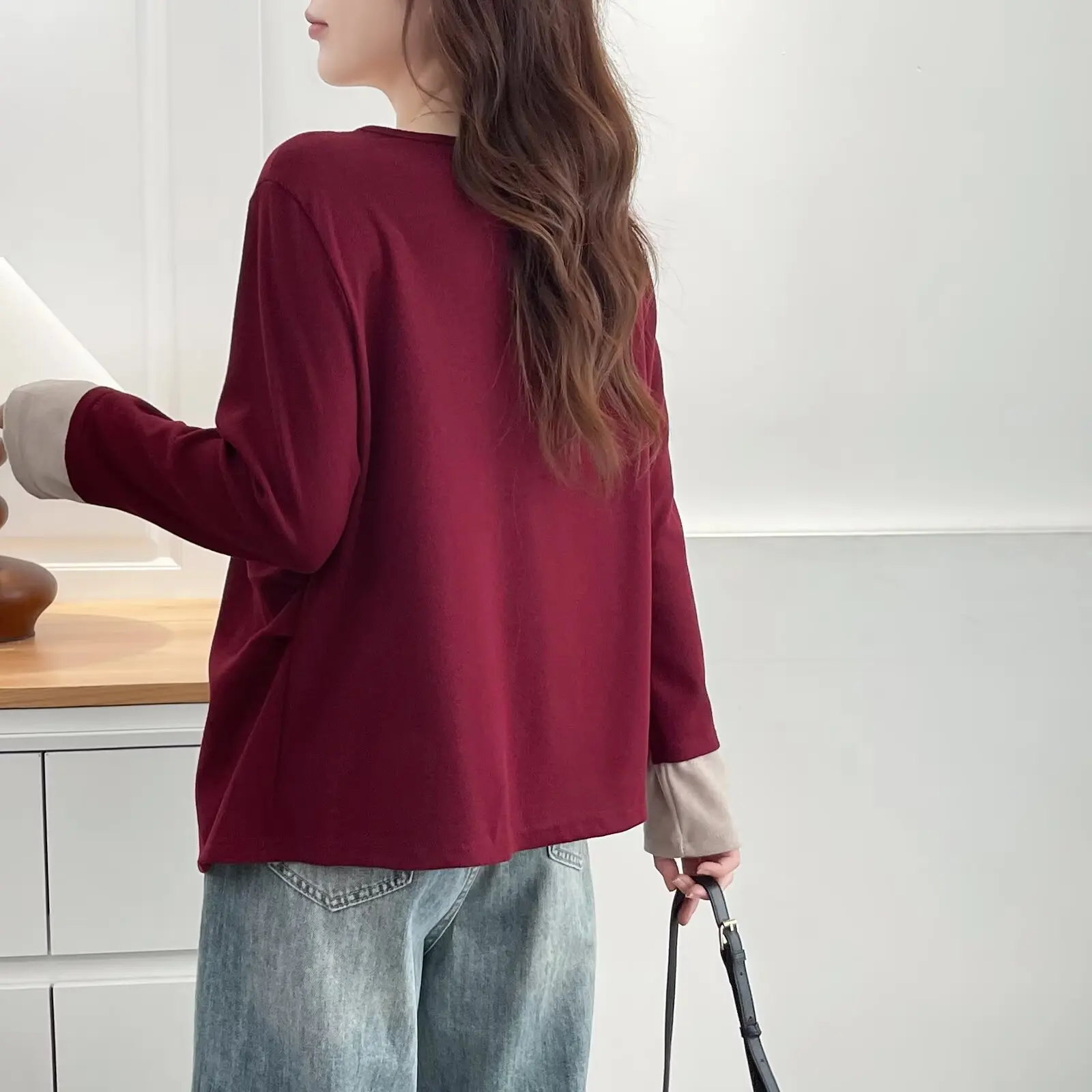 Fashion Plus Size Women's T-Shirt Autumn New Stylish round-neck Long Sleeve Fake Two Pieces Casual Tops 978