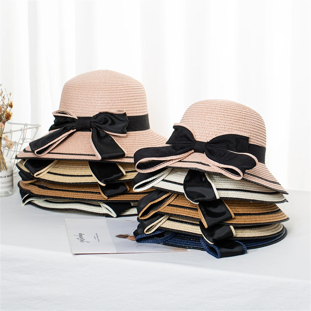 Summer Hats For Kids Sun Hat Beach Ladies Fashion Flat Bowknot Panama Lady Casual Sun Hats For Kids Straw Hat Outdoor Travel