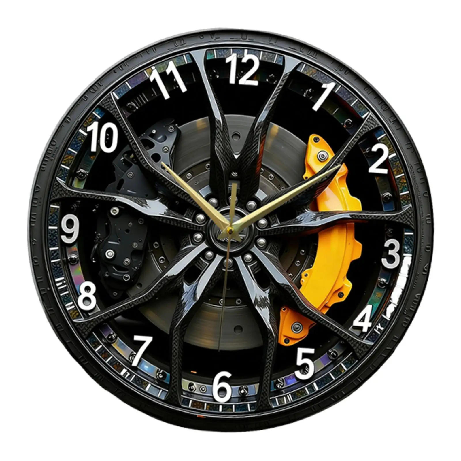 2D Car Wheel Hub Wall Clock Lightweight Silent Gifts Hanging Clock Wall Decoration Acrylic Ornament for Farmhouse Home Classroom