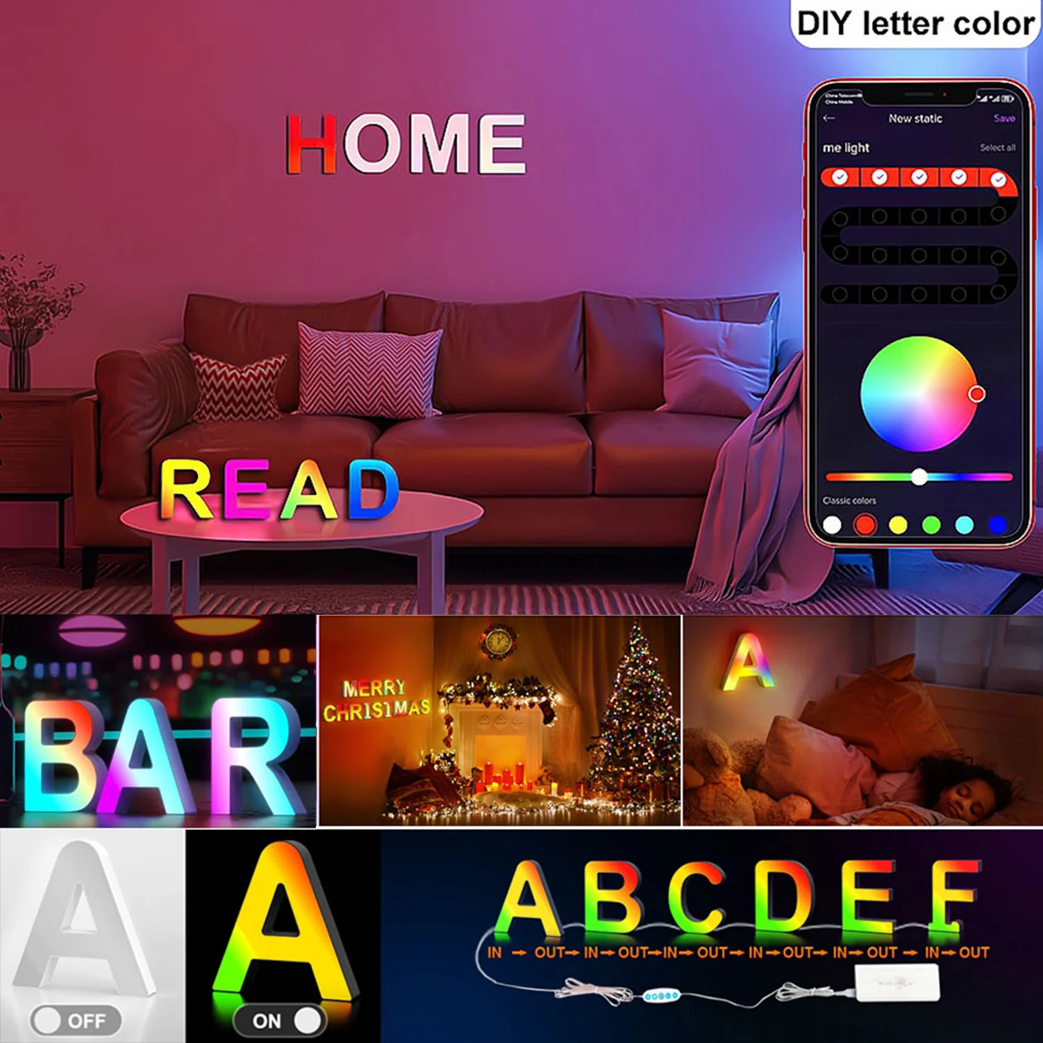 Illuminated Glitter Alphabet LED Light with Color-Changing and Music Sync Features