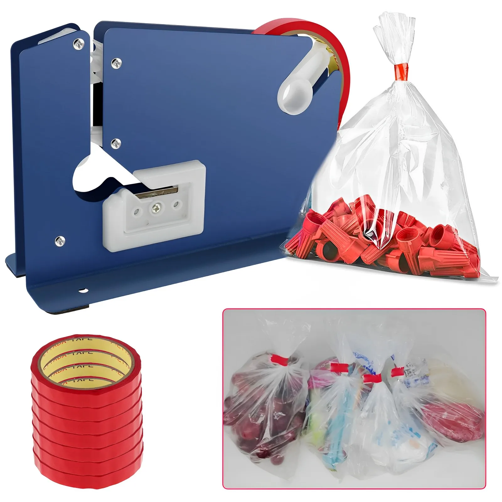 Metal Bag Sealer with 7 Bag Sealing Tape Manual Sealer Taper Dispenser with Trimmer Cutter Packaging Sealing Kitchen Gadgets metal bag sealer