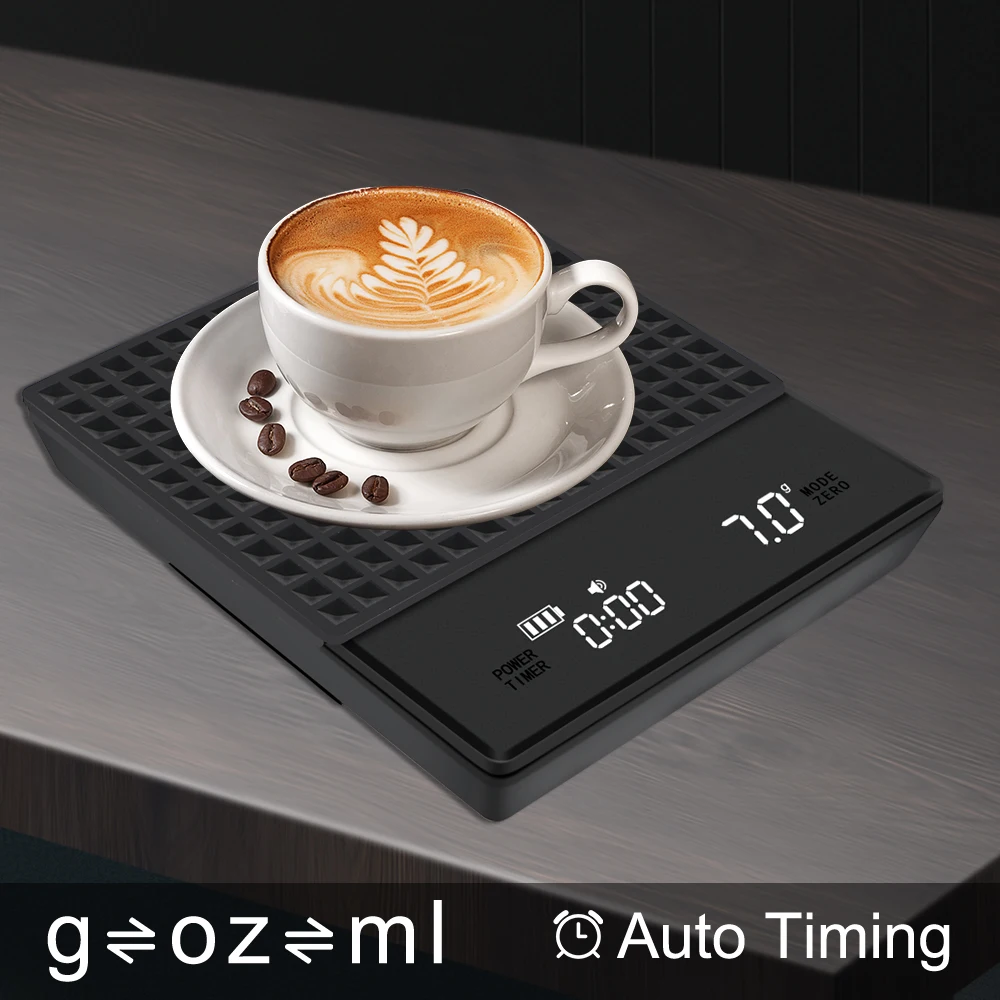 디지털 LED 디스플레이 고정밀 자동 타이머 전자 커피 주방 무게추 체중계, g/oz/ml 무게 3kg/0.1g