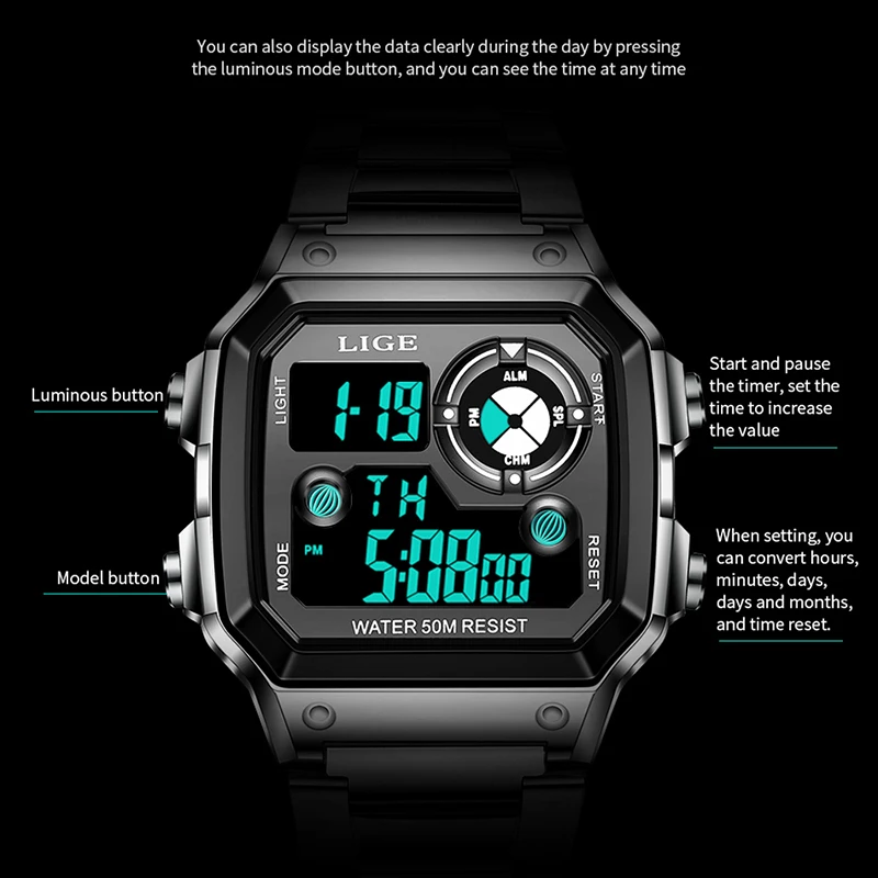 FOXBOX 2023 NEW Digital Men Watch Military Army Sport Chronograph Wristwatch Date Alarm Waterproof Original Male Electronic Cloc