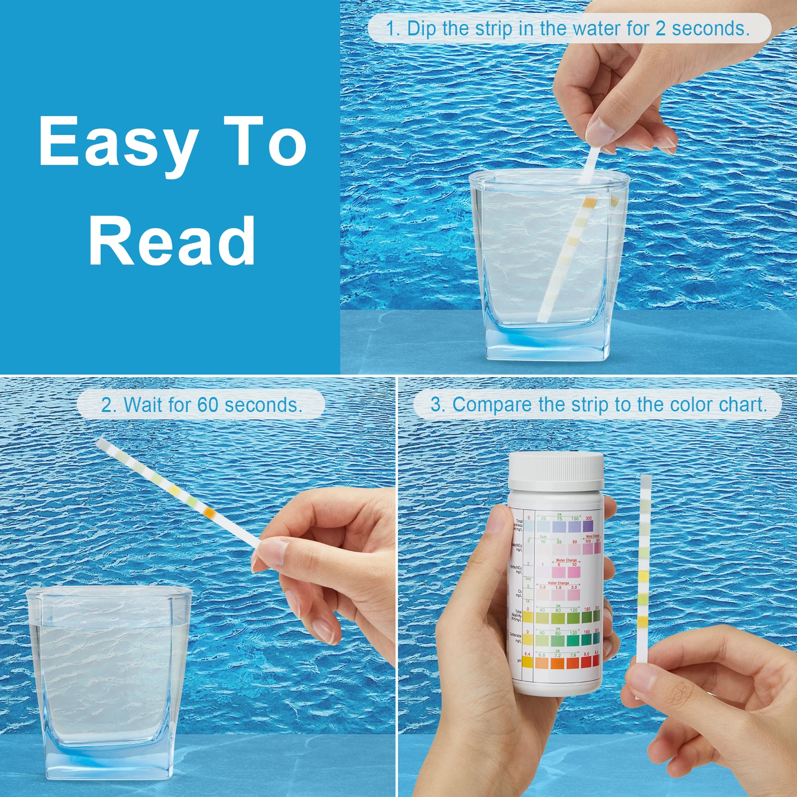 100pcs Aquarium Test Strips 7-In-1 Fish Tank Water Quality Test Kit for Freshwater Saltwater Aquarium