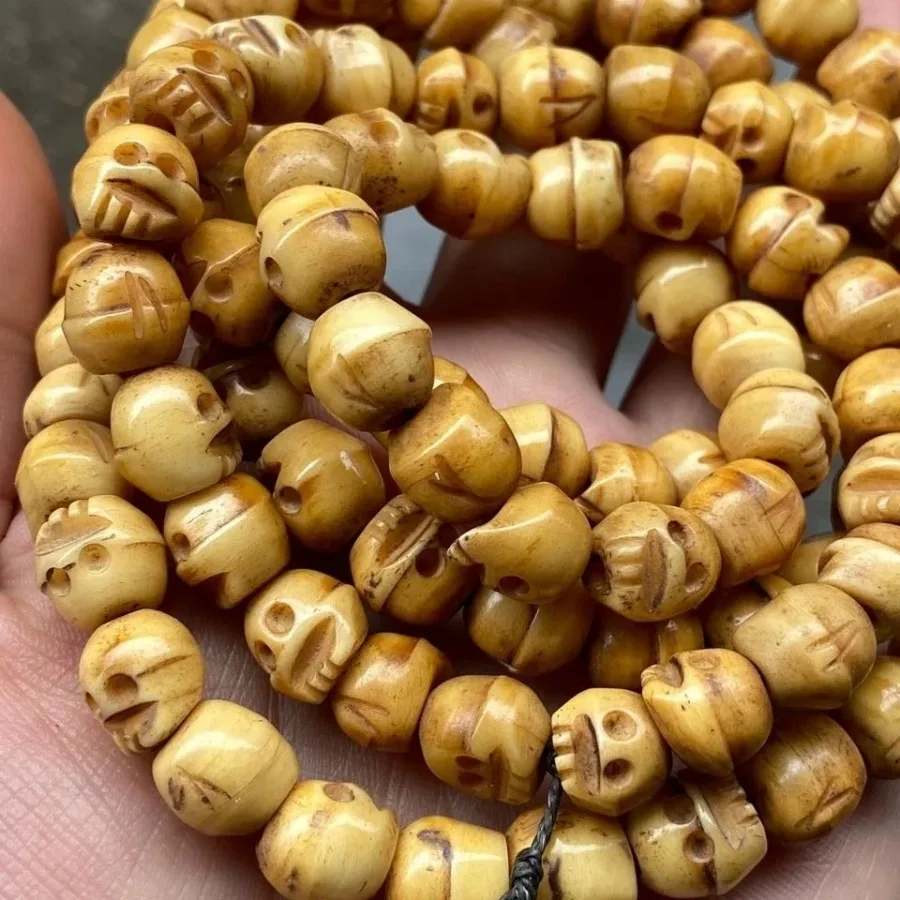 Vintage 108 Bead Buddhism Tibetan Yak Bone Skull Meditation Prayer Mala Necklace Men's Collection Bead Bracelet Gifts 3