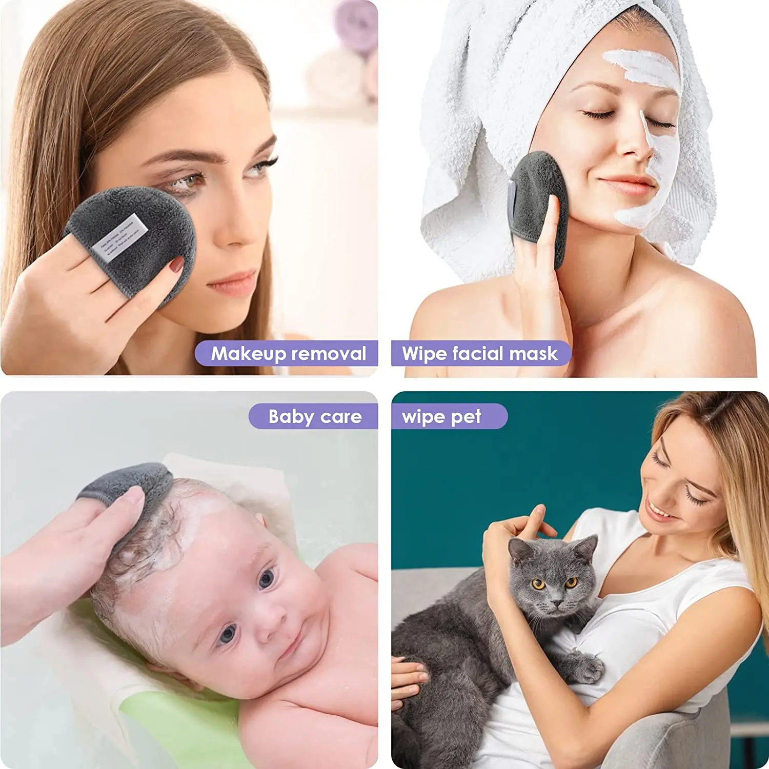 Microfiber Reusable Makeup Remover Pads Face Cleansing Gloves Washable Makeup Removal Cloth Rounds With Laundry Bag 6 Pack 6