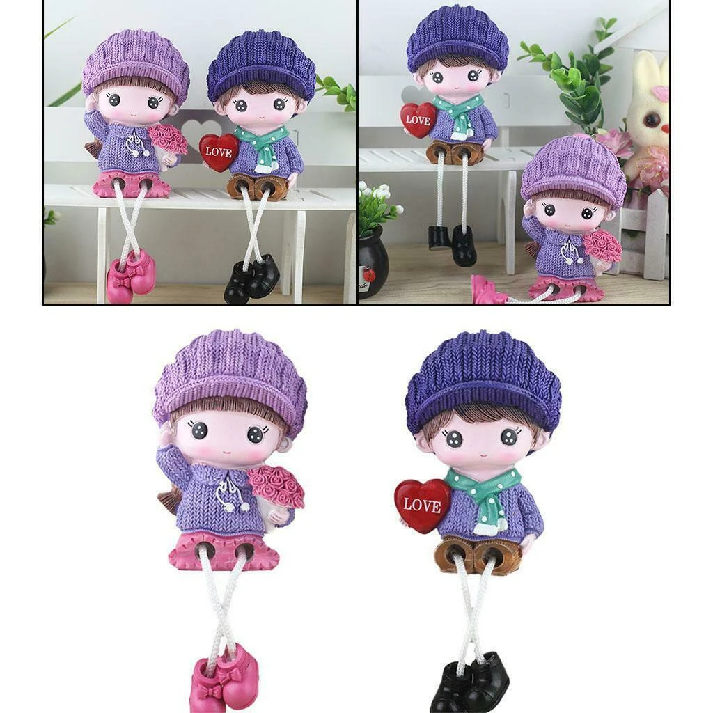 2pcs/set Miniature Ornaments Resin Dolls Hanging Feet Boy Girl Lovers Couple Figurines Craft Wedding Accessories Birthday Gifts